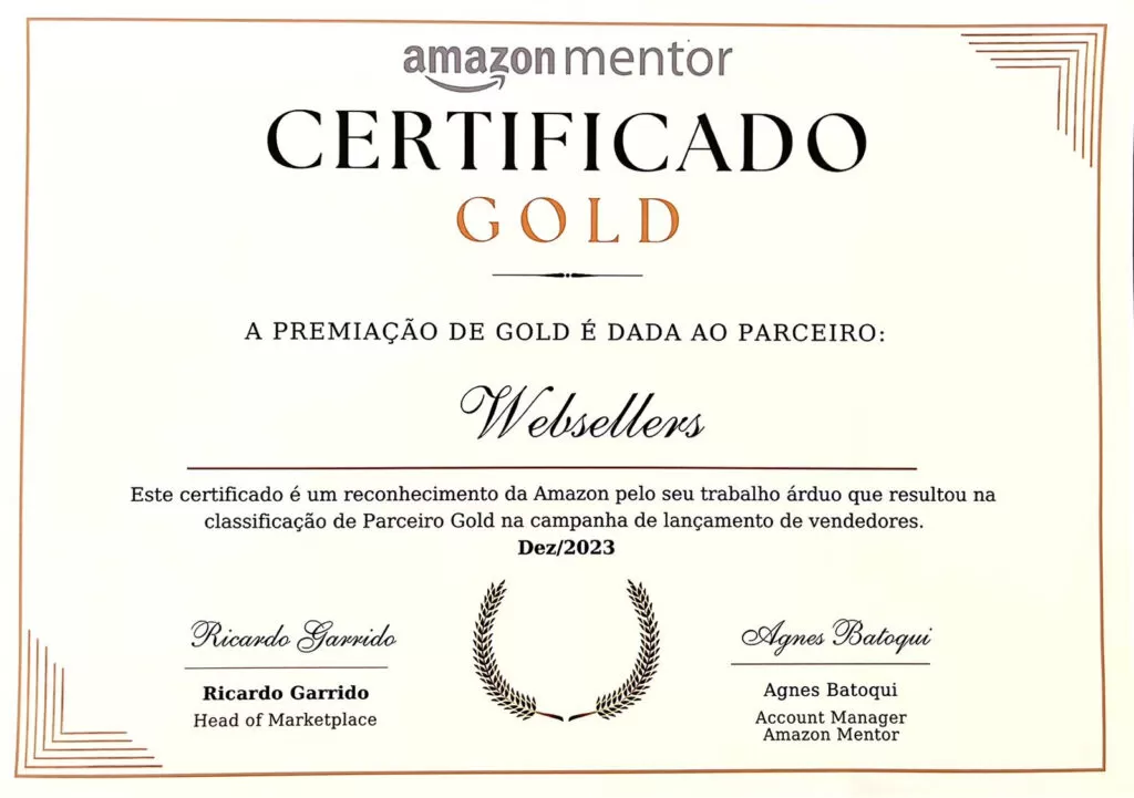 Certificado Amazon Mentor Gold para Websellers